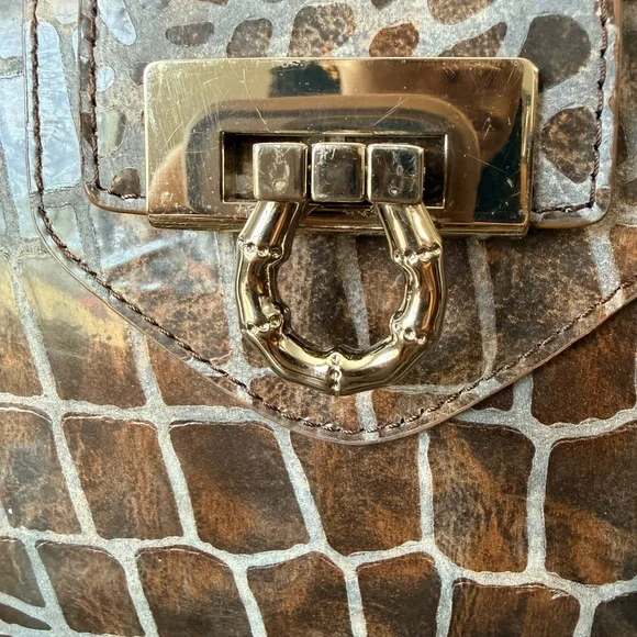 Elaine Turner Brown Croc-Embossed Satchel with Gold Hardware - Picture 3 of 10